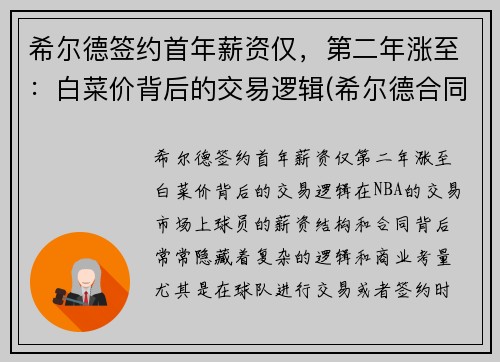 希尔德签约首年薪资仅，第二年涨至：白菜价背后的交易逻辑(希尔德合同)